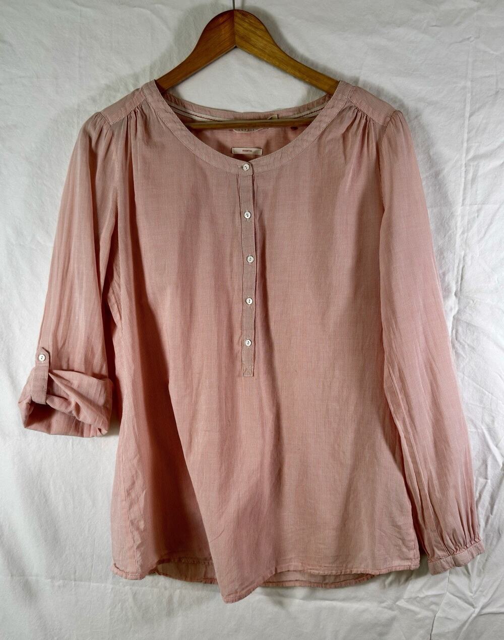 Esprit Vintage 80s 90s Women Shirt Top Cotton Size 10 Candy Striped Pink White